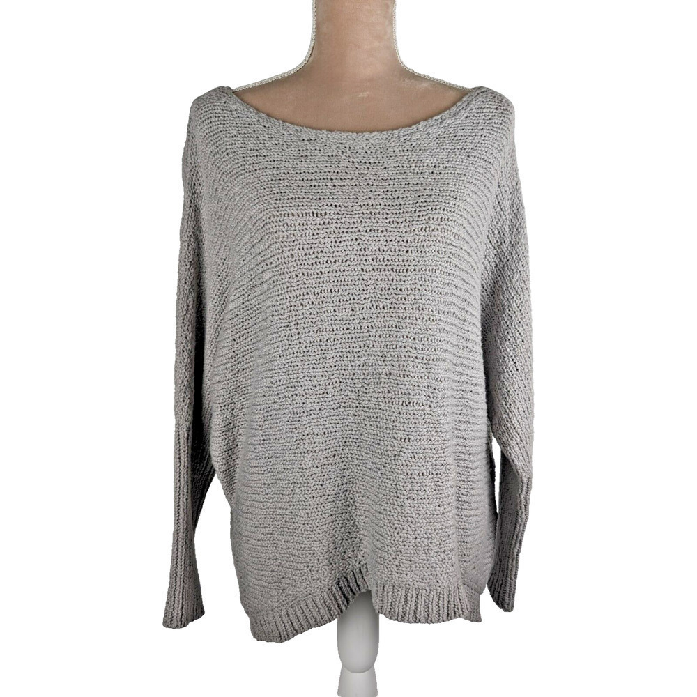 EILEEN FISHER Sweater Large Organic Cotton Chunky Knit Dolman Pullover Gray